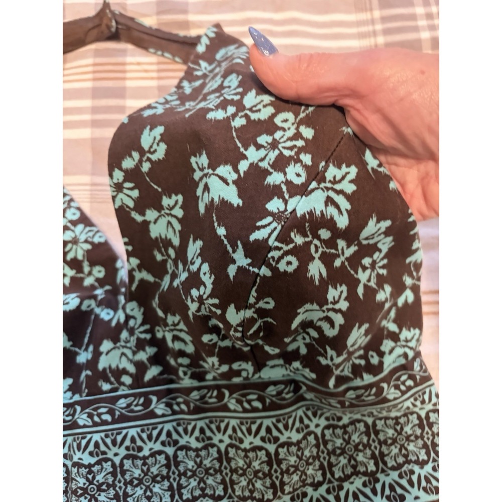 Maggy London Floral Halter Dress~8~Fit & Flare Cotton Garden Party Feminine Vamp - Picture 14 of 16